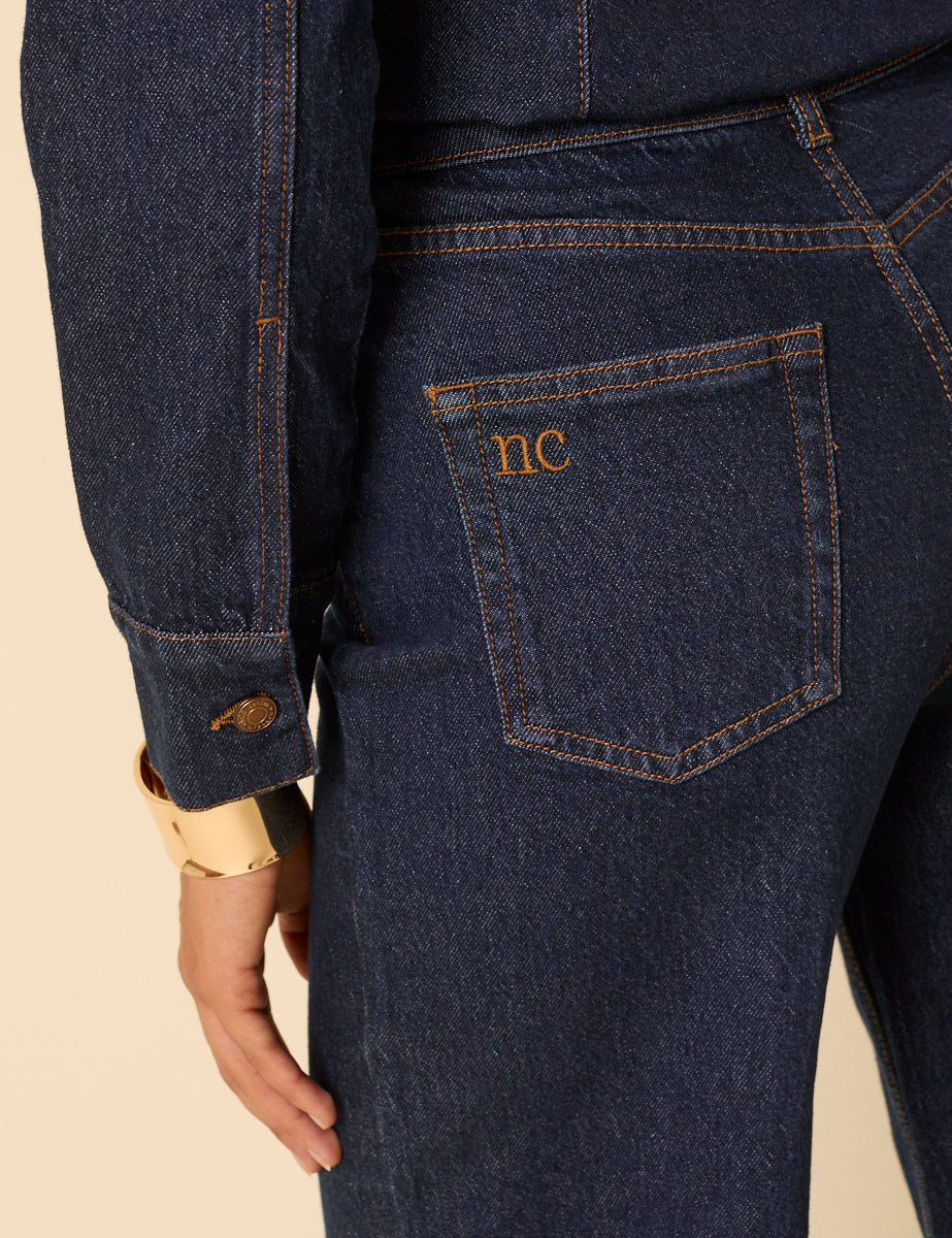 Dark Blue High Rise Stretch Wide Leg Jeans