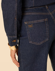 Dark Blue High Rise Stretch Wide Leg Jeans