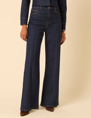 Dark Blue High Rise Stretch Wide Leg Jeans
