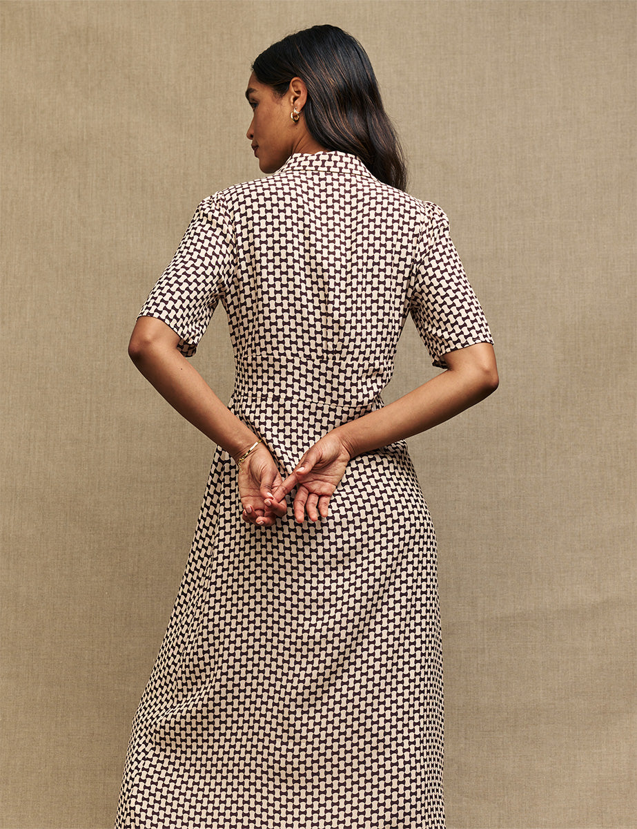 Brown Geometric Print Daisy Midi Dress
