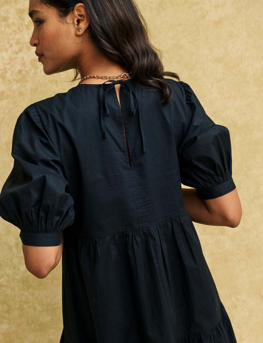 Black Rochelle Smock Midi Dress