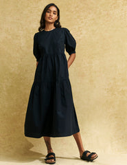 Black Rochelle Smock Midi Dress