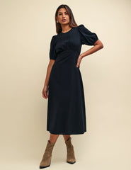 Black Puff Sleeve Bonnie Midi Dress