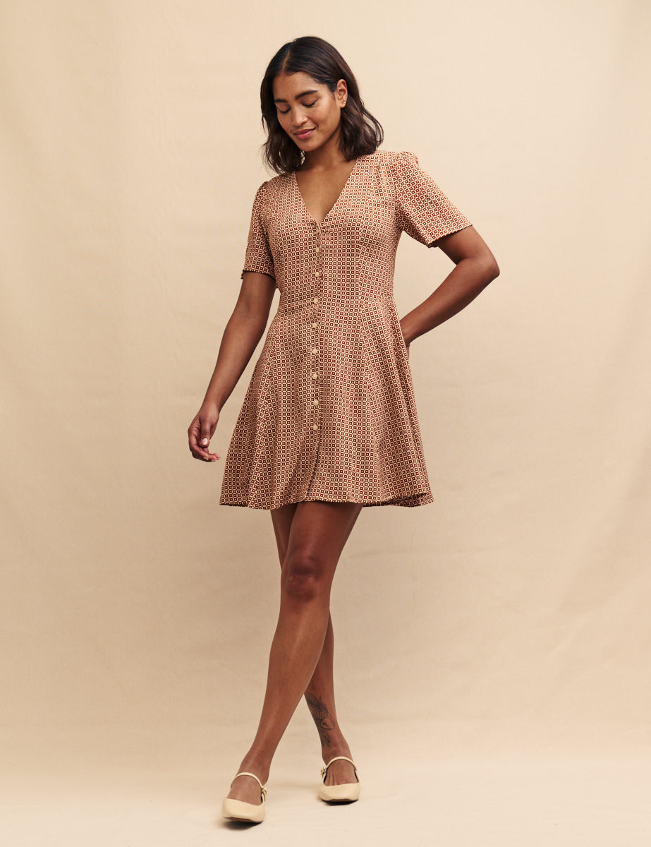 Brown Geometric Ellen Mini Dress