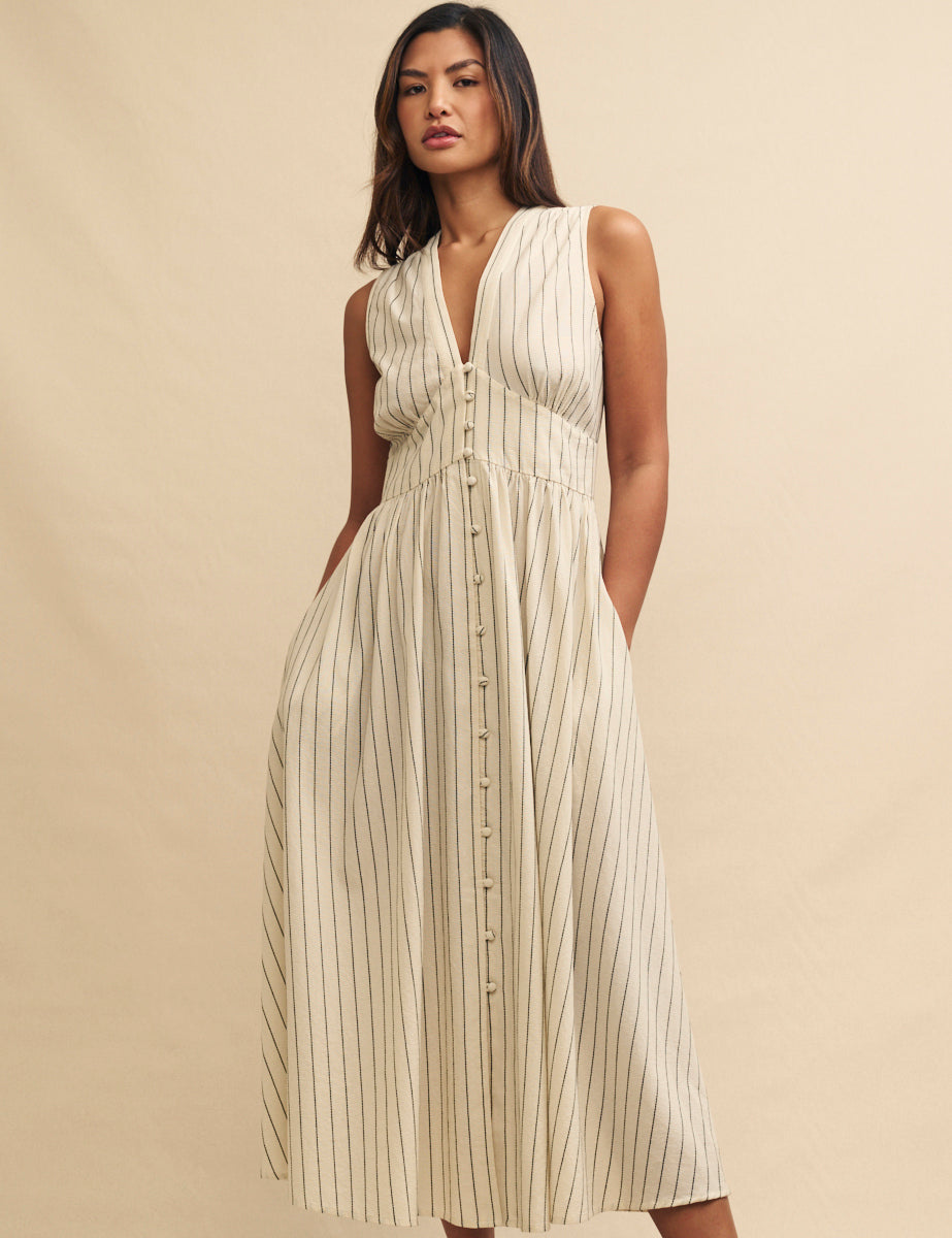 Cream Pinstripe Sleeveless Starlight Midi Dress