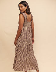 Brown Gingham Check Maya Smock Midi Dress