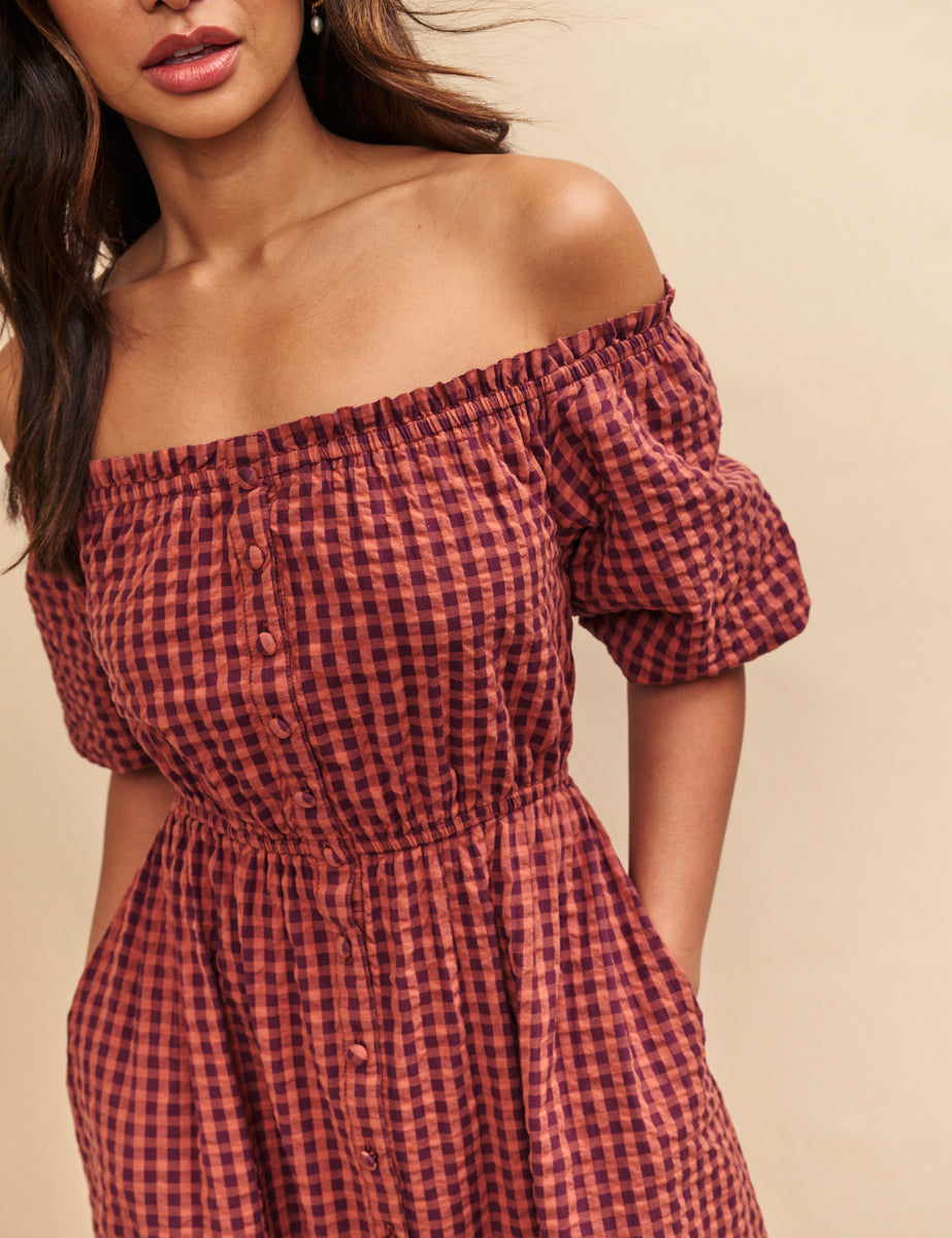 Brown Gingham Lanie Midaxi Dress