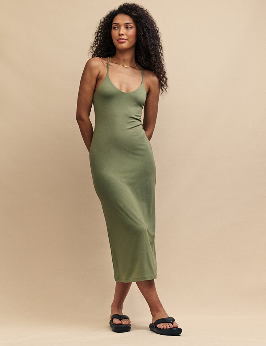 Green Tie Back Coulmn Dress