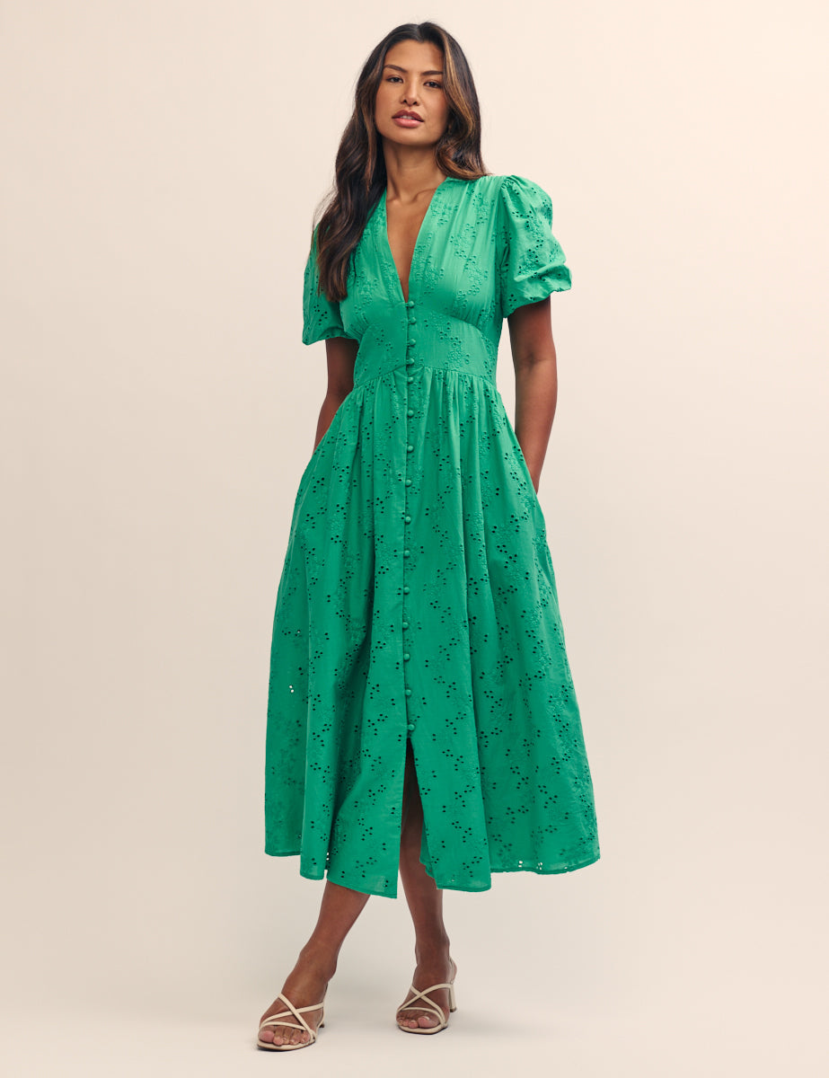 Green Broderie Starlight Midi Dress