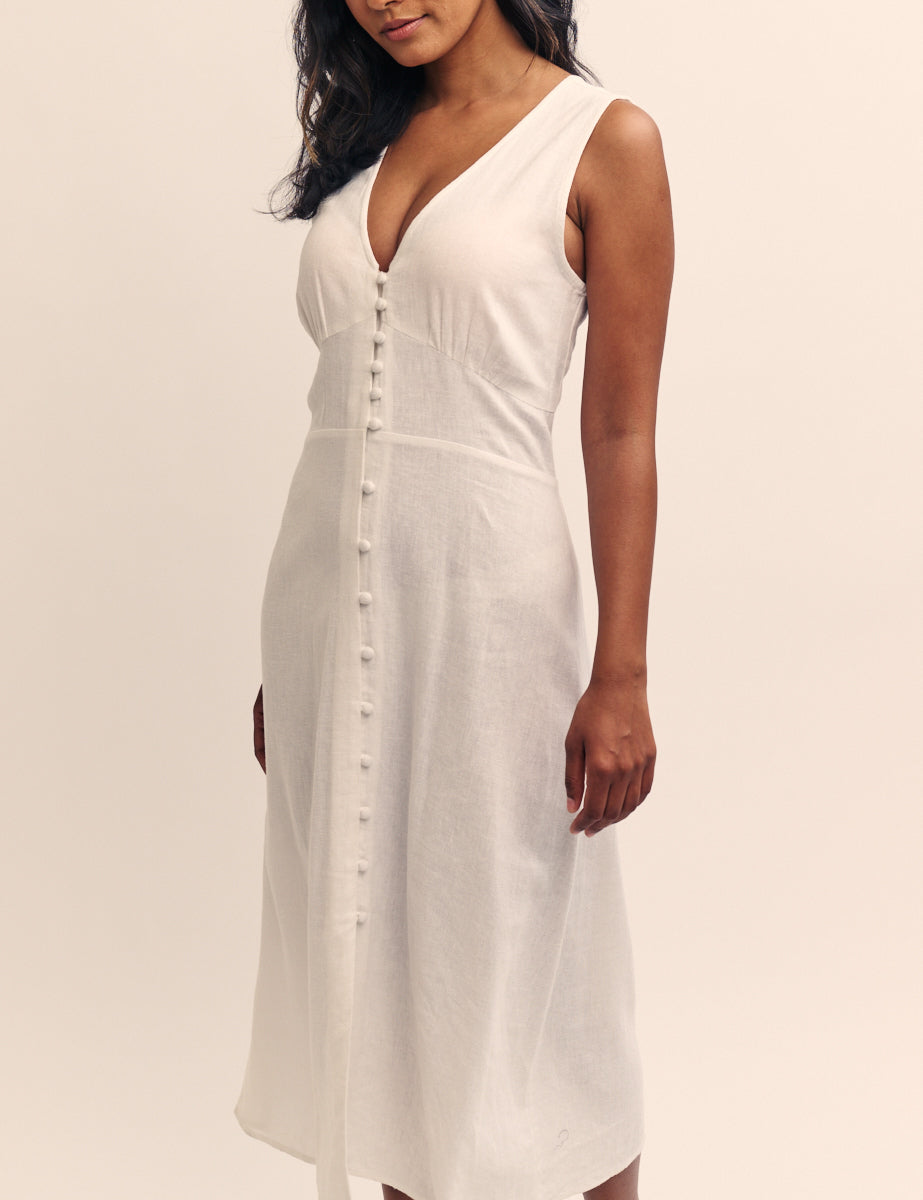 White Button Down Sandra Midi Dress