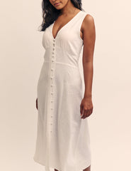 White Button Down Sandra Midi Dress