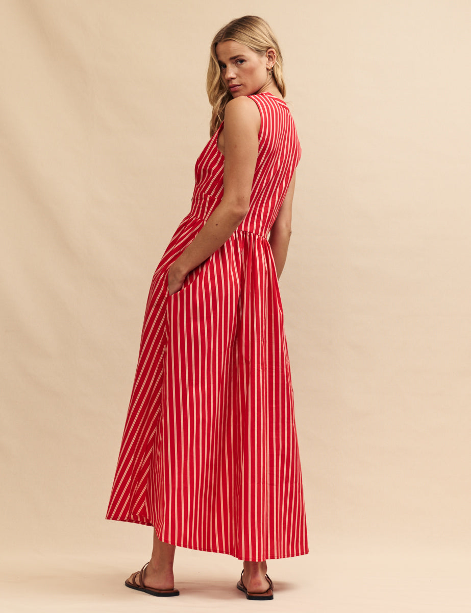 Red Stripe Sleeveless Starlight Midi Dress
