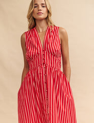 Red Stripe Sleeveless Starlight Midi Dress