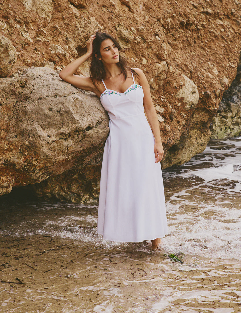 White Embroidered Detail Pippin Midi Dress