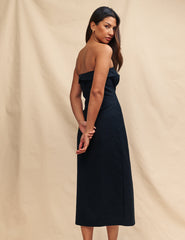 Black Bandeau Button Regina Midi Dress
