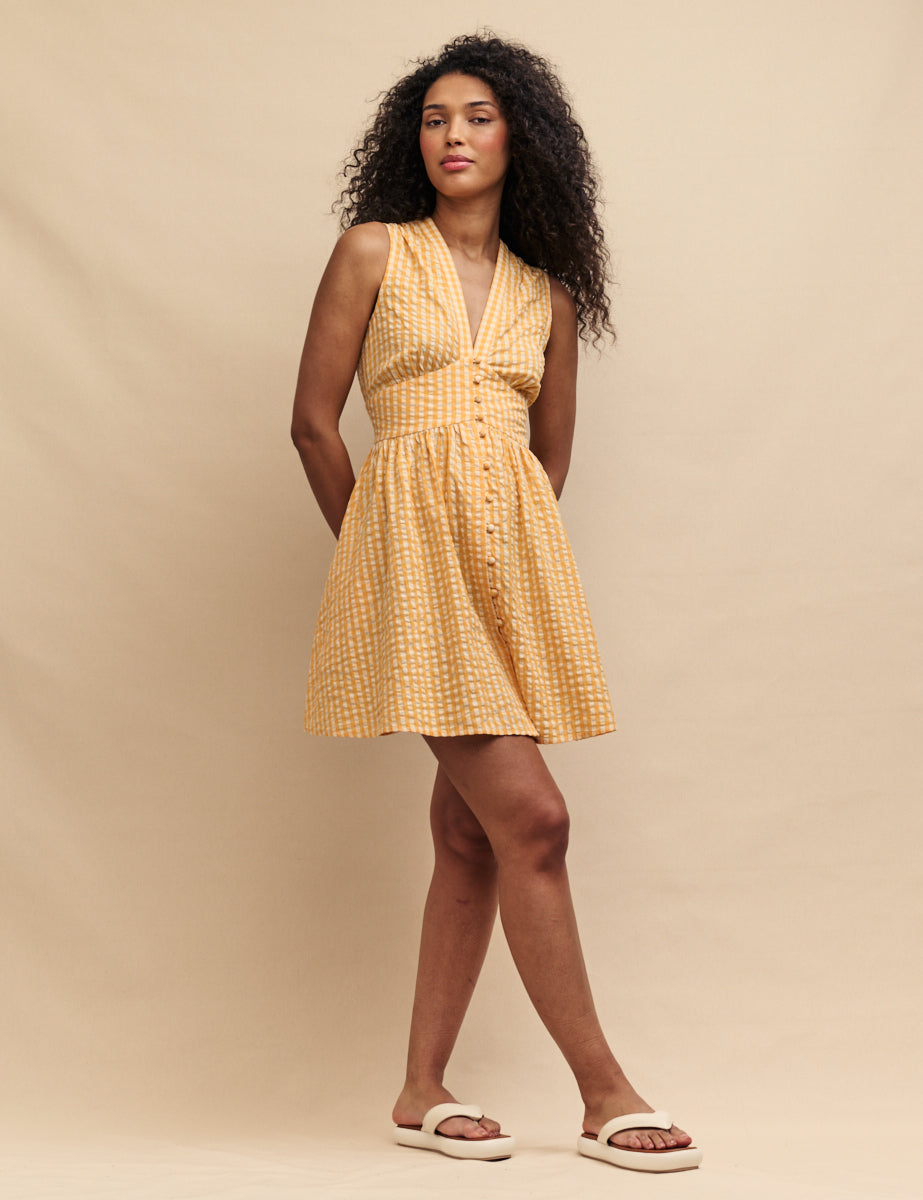 Petite Yellow Gingham Sleeveless Starlight Mini Dress