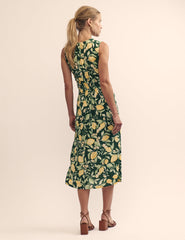 Green Lemon Print Sandra Midi Dress