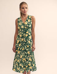 Green Lemon Print Sandra Midi Dress