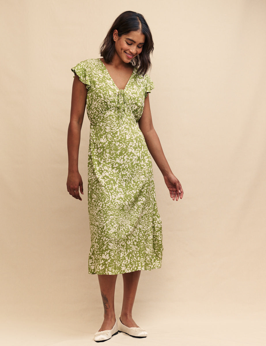 Green Printed Lily Midi Dress