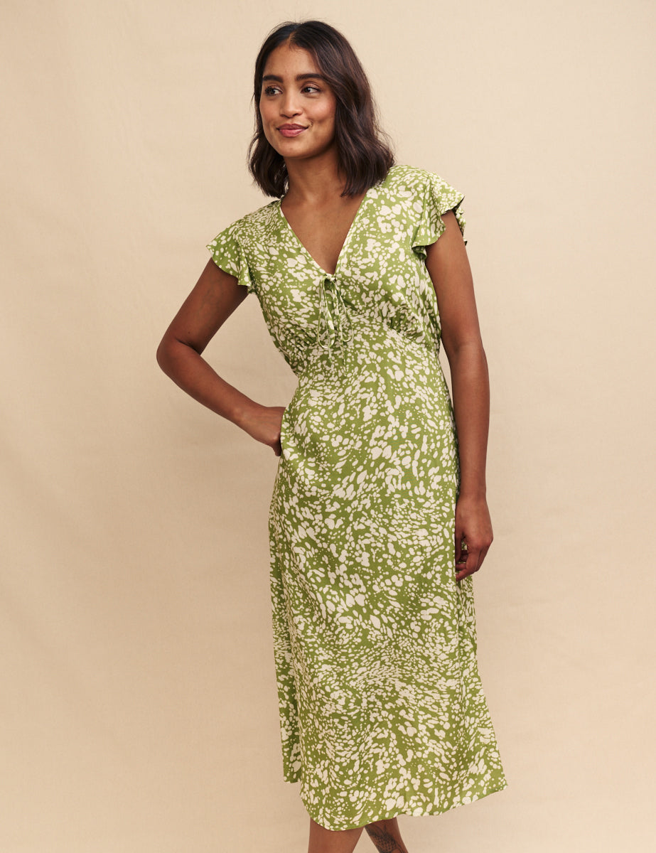 Green Printed Lily Midi Dress