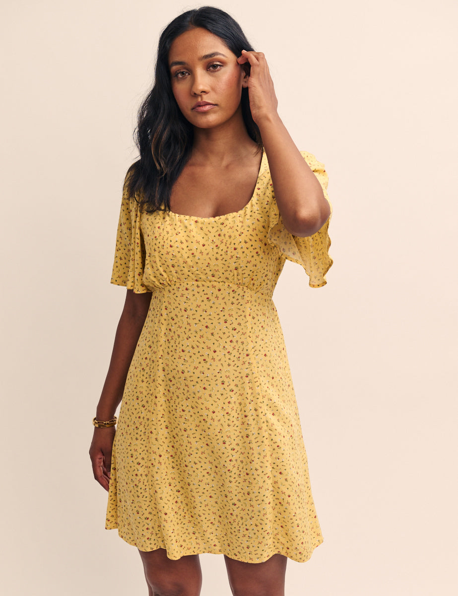 Yellow Floral Dee Dee Mini Dress