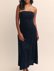Black Theodora Strapless Midi Dress