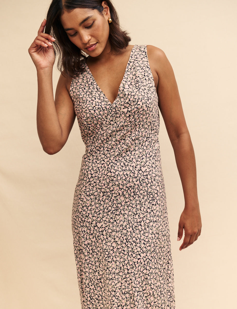 Pink Floral Helena Midi Slip Dress