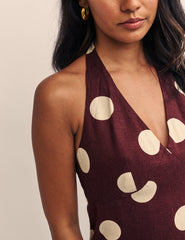 Brown Polka Dot Halterneck Sabina Midi Dress