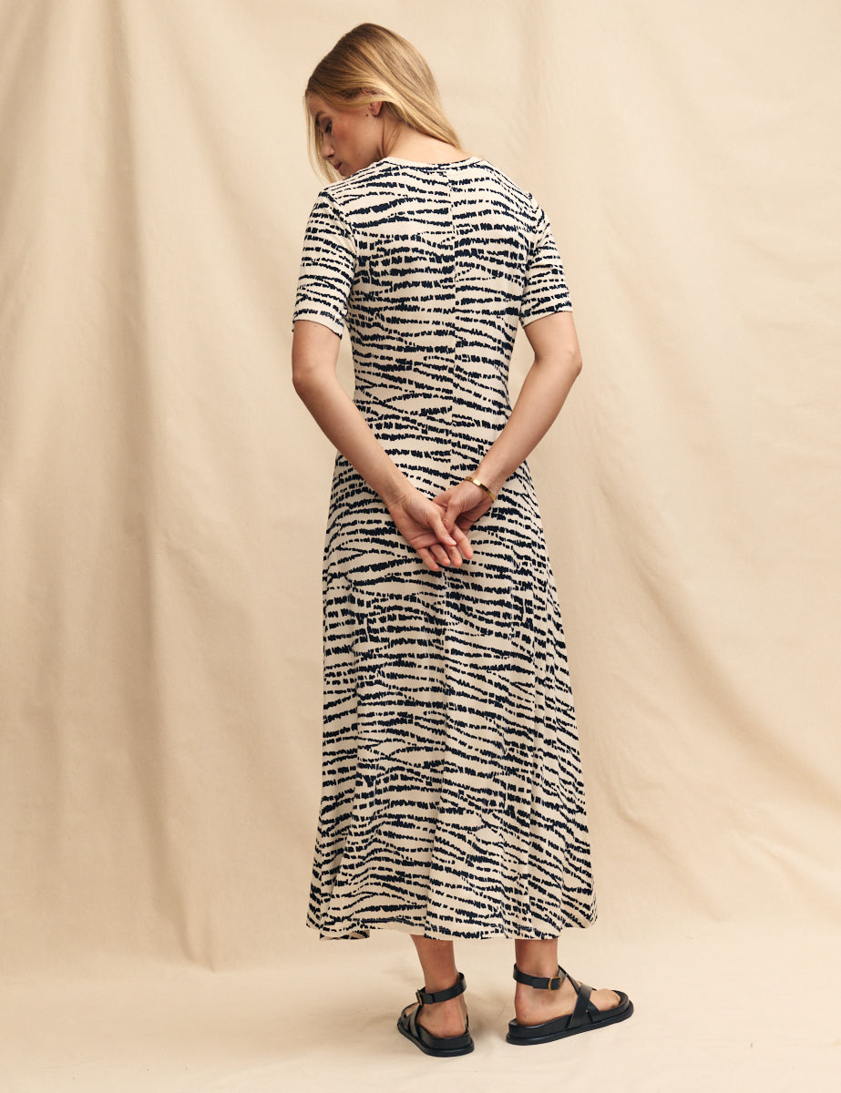 Black & White Abstract Stripe Denver Midi Dress