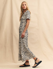Black & White Abstract Stripe Denver Midi Dress