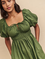 Forest Green Puff Sleeve Evelyn Midi Dress