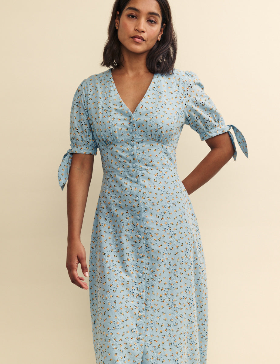 Blue Ditsy Floral Alexis Midi Dress