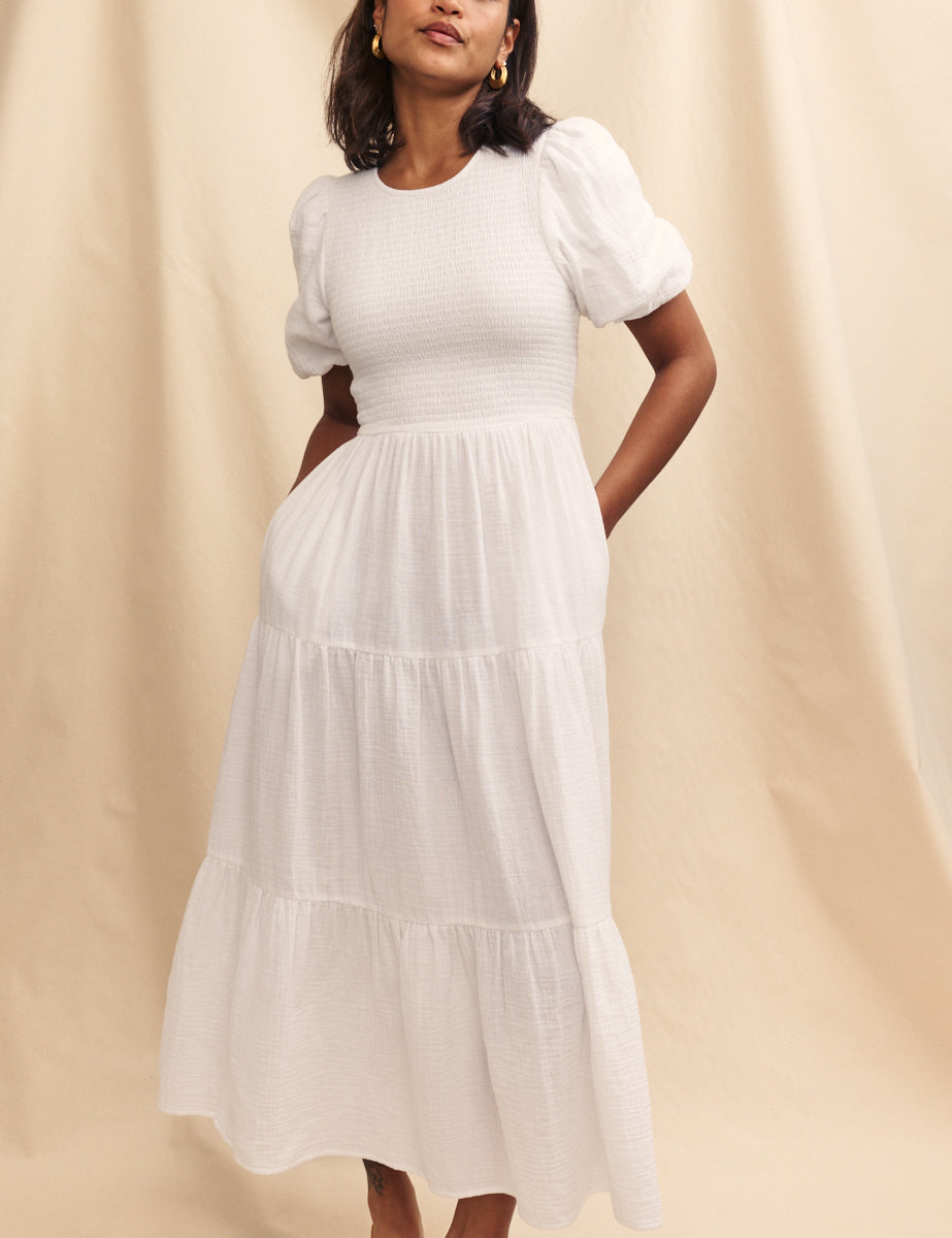 White Tiered Charlie Midi Dress