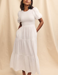 White Tiered Charlie Midi Dress