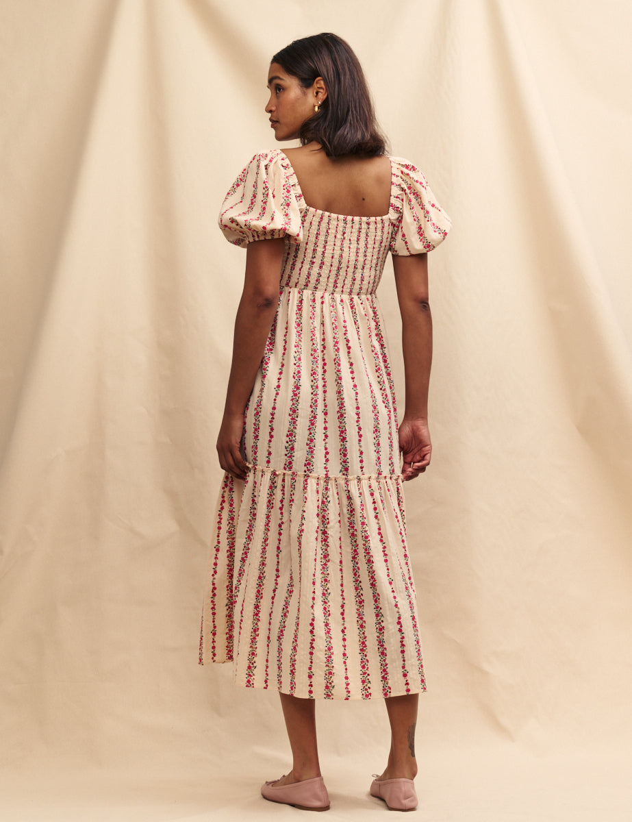 Pink Floral Stripe Detail Tiered Tallulah Midi Dress