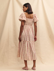 Pink Floral Stripe Detail Tiered Tallulah Midi Dress
