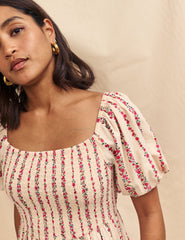 Pink Floral Stripe Detail Tiered Tallulah Midi Dress