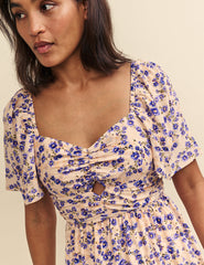 Multi Ditsy Floral Cut Work Detail Tulip Midi Dress