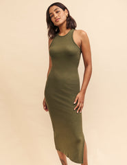 Khaki Green Jersey Brighton Midi Dress