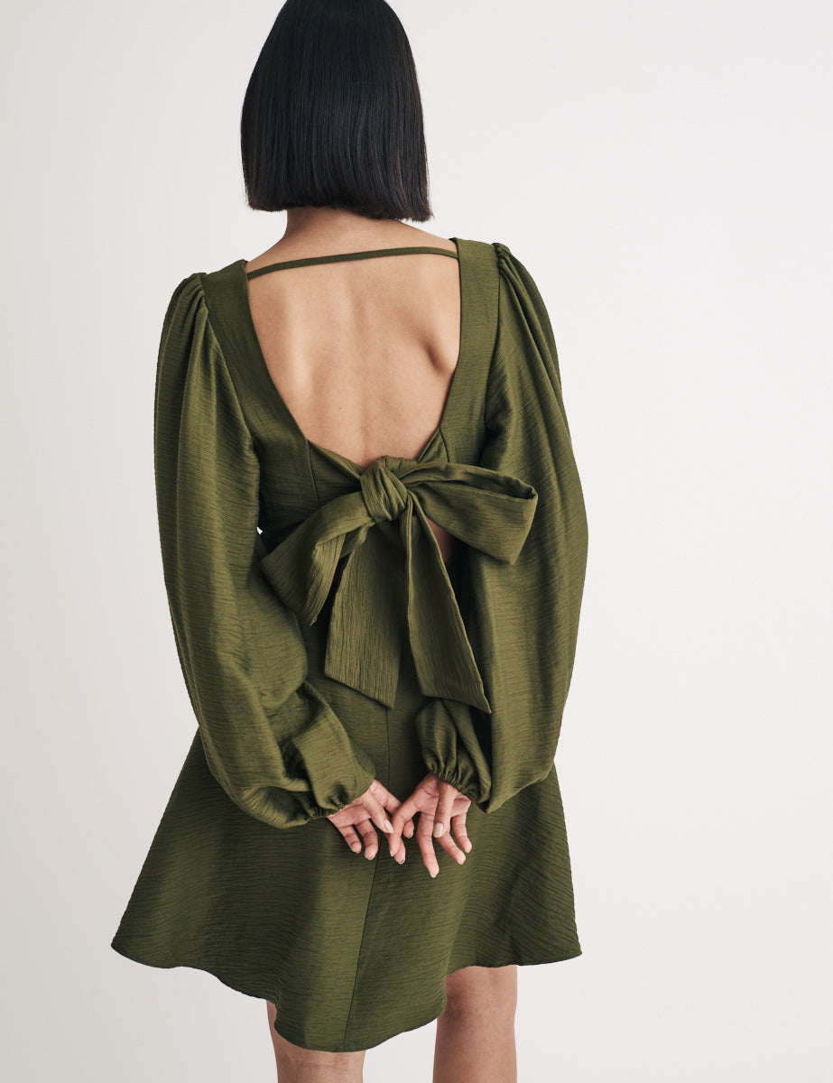 Khaki Balloon Sleeve Zola Mini Dress