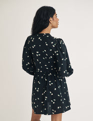 Black Ditsy Floral Long Sleeve Starlight Mini Dress