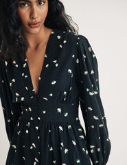Black Ditsy Floral Long Sleeve Starlight Mini Dress