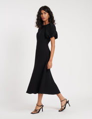 Black Puff Sleeve Zora Midi Dress