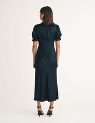 Black Polka Dot Jacquard Angela Midi Dress