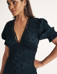 Black Polka Dot Jacquard Angela Midi Dress