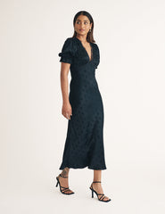 Black Polka Dot Jacquard Angela Midi Dress