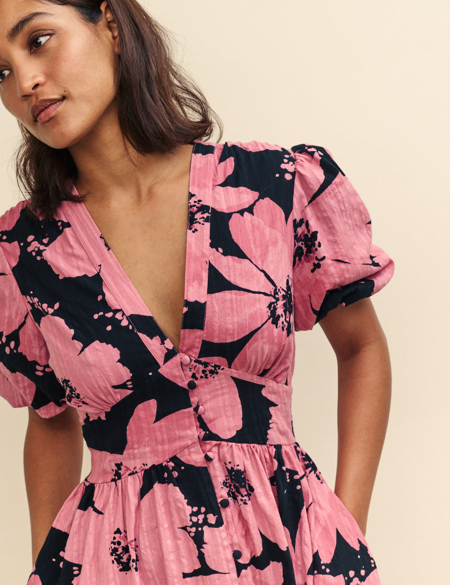 Pink Flower Print Starlight Midi Dress