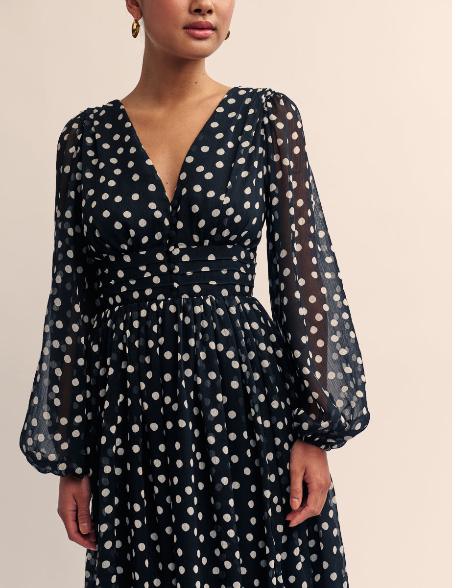 Black Polka Dot Anya Midi Dress