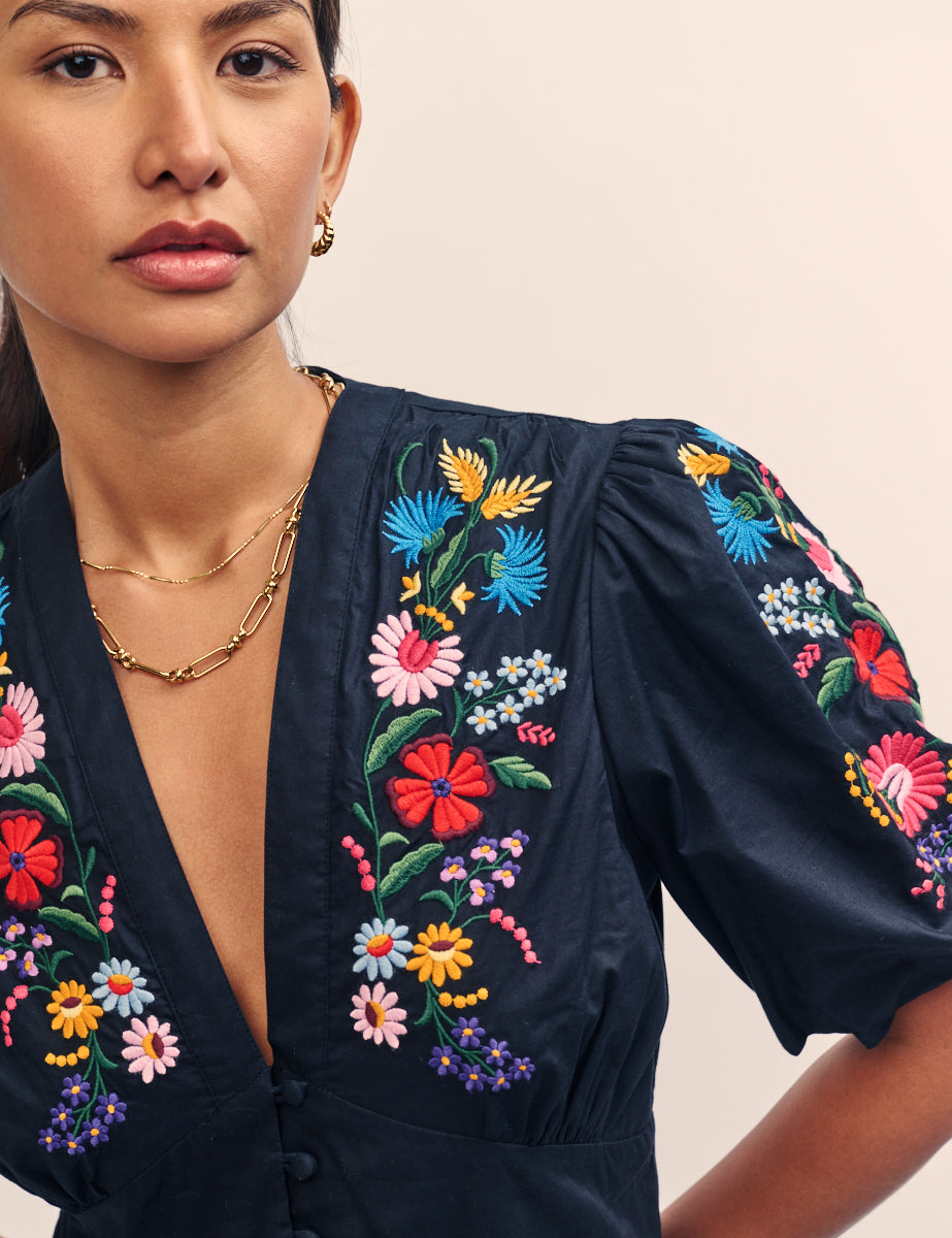 Black Floral Embroidered Starlight Mini Dress