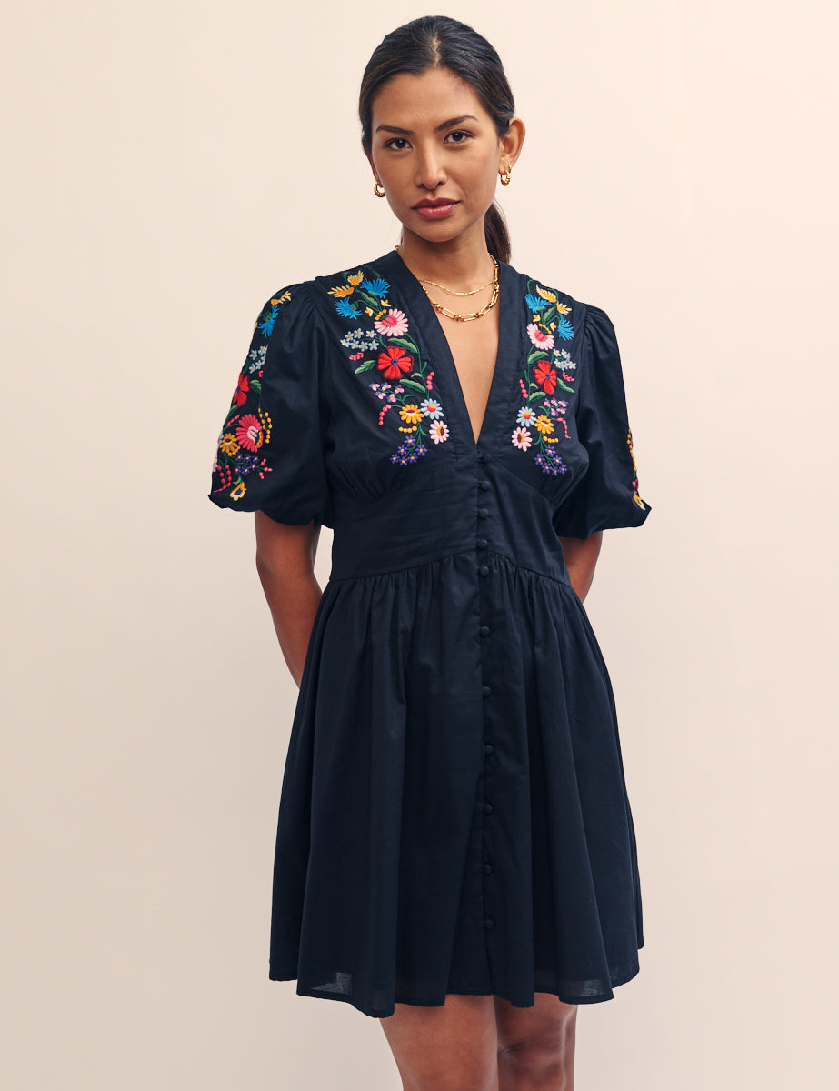 Black Floral Embroidered Starlight Mini Dress